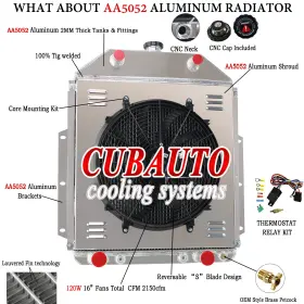 Cc4252fh Cubauto 4-core Radiator Shroud Fan Fit 1942-52 51 Ford F-series F1 F2 F3 Pickup Chevy V8