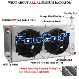 25912001 Fongoff 4 Row Aluminum Radiator Shroud Fan Fit 04-16 Chevy Express Gmc Savana 2500 3500