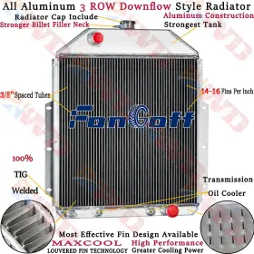 Bzac-489-1 Fongoff 3 Row Aluminum Radiator For 1942-1952 51 Ford F-series F1 F2 F3 Truck Chevy V8