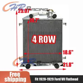1929 Gpi Racing 624339325834 4 Row Aluminum Radiator For 1928 Ford V8 Flathead Manual Mt 28 29