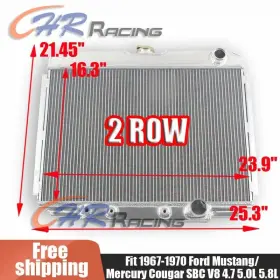 Gpi Racing 624339329191 2 Row Aluminum Radiator For 1967-1970 1968 69 Ford Mustang Mercury Cougar Sbc V8