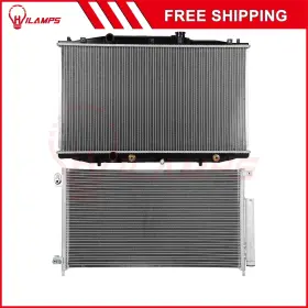 13090165 Hilamps Aluminum Radiator And Ac Condenser Cooling Kit For 03-07 Honda Accord 2.4l