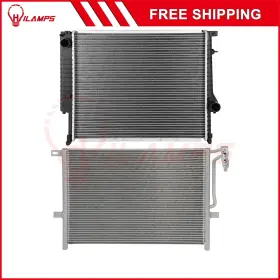 13090179 Hilamps Aluminum Radiator And Ac Condenser Cooling Kit For 1999-2000 Bmw 323i L6