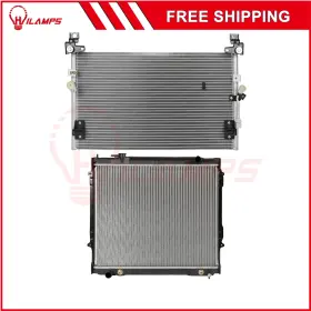13090195 Hilamps Aluminum Radiator And Condenser Cooling Kit For 98 99 00 01 02 03 04 Toyota Tacoma