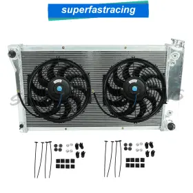 F57206 Superfastracing Aluminum Racing Radiator 12 Inch Silm Fan 2pcs Fit 1967-72 Chevy C/k10/20/30 Blazer