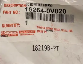 16264-0v020 Toyota Genuine Parts Hose Water By-pass 2008-2019