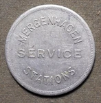 Buffalo Ny: Mergenhagen Service Stations Good For 5C Merchandise. Aluminum. Price: $6.00.
