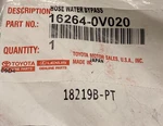 Toyota Genuine Parts 16264-0V020 Hose, Water By-pass 2008-2019 New. Price: $15.92.